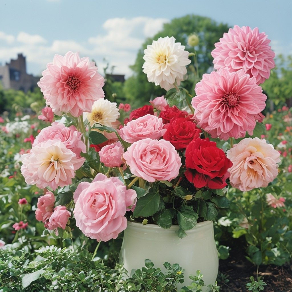 Les Fleurs d'Été : Roses et Dahlias