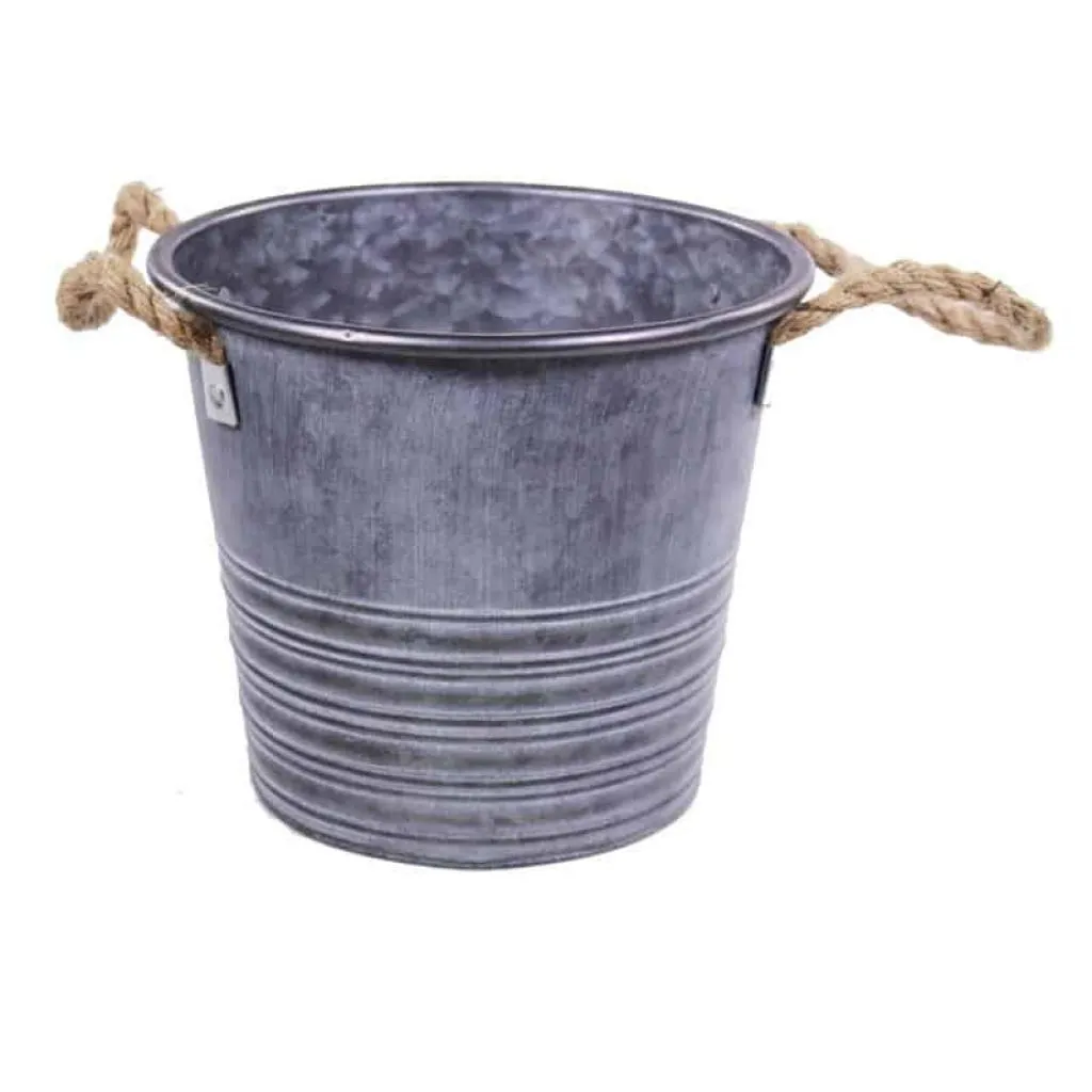 Cache-pot en zinc et corde D13cm X H13cm Naturel